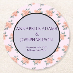 watercolors Florals Modern Botanical Wedding Round Paper Coaster