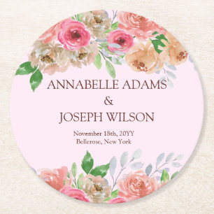 watercolors Florals Modern Botanical Wedding Round Paper Coaster
