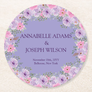 watercolors Florals Modern Botanical Wedding Round Paper Coaster