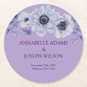 watercolors Florals Modern Botanical Wedding Round Paper Coaster