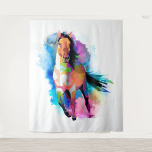 Watercolors geometric horse illustration tapestry