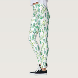 Watercolors Green Leafs Seamless Pattern Leggings