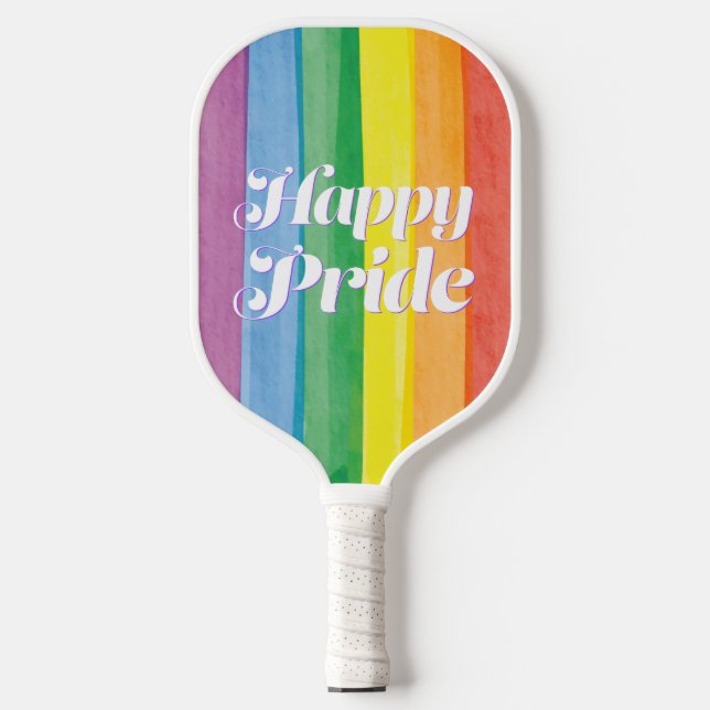 Watercolors Happy Pride Rainbow Pickleball Paddle (Front)