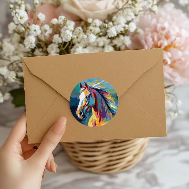 Watercolors Horse Head Illustration Classic Round Sticker (Creator Uploaded)