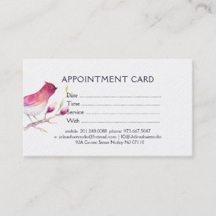 Watercolors Illustration Bird & Pink Magnolia Appointment Card