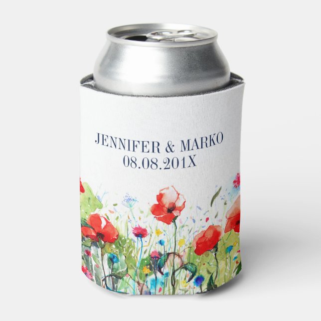 Watercolors Illustration Colourful Spring Flowers Can Cooler (Can Front)