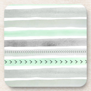 Watercolors Mint Grey Trendy Stripes Cool Pattern Coaster