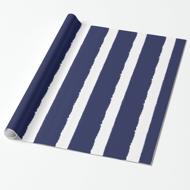 Watercolors Navy and White Stripes Wrapping Paper (Unrolled)
