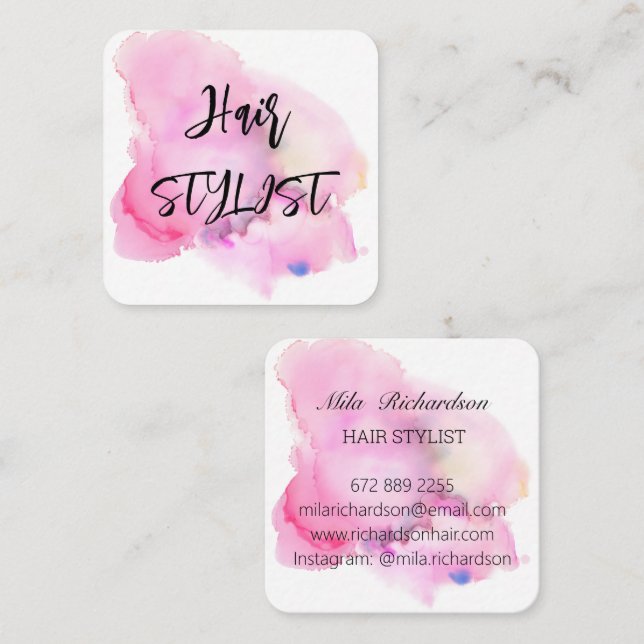 Watercolors pink elegantly modern square business card (Front/Back)