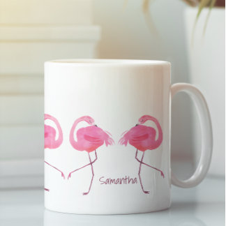 Watercolors Pink Flamingos Illustration Coffee Mug