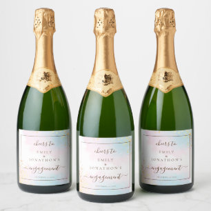 Watercolors Pink Teal Names Cheers Engagement  Sparkling Wine Label