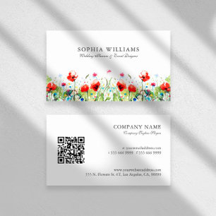 Watercolors Red Poppies Spring Flowers Business Card