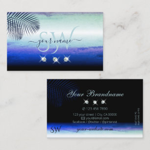 Watercolors Sky Clouds Sparkling Diamonds Monogram Business Card