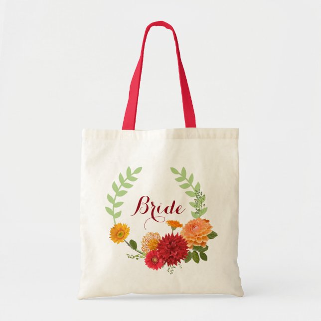 Watercolors Spring Flowers Wreath Bride Design Tote Bag (Front)