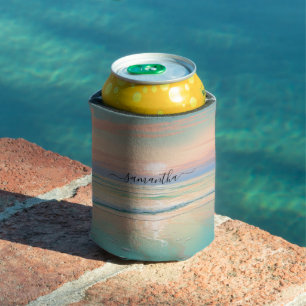 Watercolors sunset on a tranquil beach can cooler