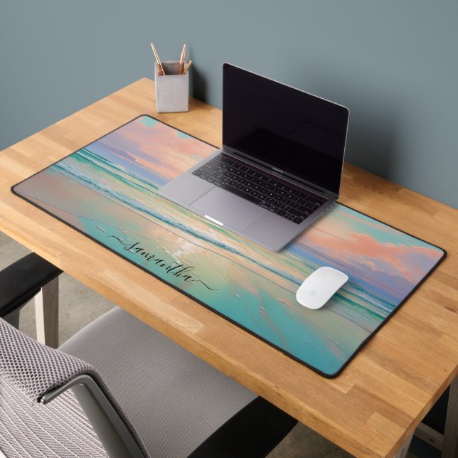 Watercolors sunset on a tranquil beach desk mat (Office 2)