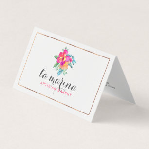 Watercolors Tropical Flowers Bouquet Business Card