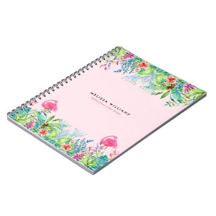 Watercolors Tropical flowers & pink flamingos Notebook