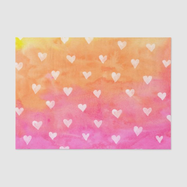 Watercolors White Hearts On Purple & Yellow Tissue Paper (Front)