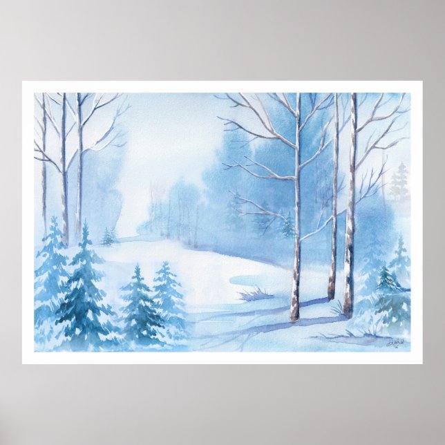 Watercolors Winter Scene Nature Landscape Poster (Front)
