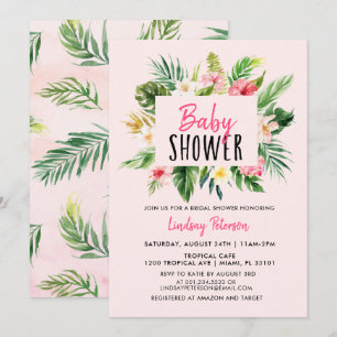 WatercolorTropical Flowers Baby Shower Invitation