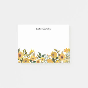 WatercolorYellow Flowers Custom Text Post-it Notes