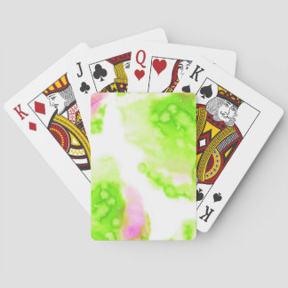 Watercolour abstract design. Pink and green paint. Playing Cards