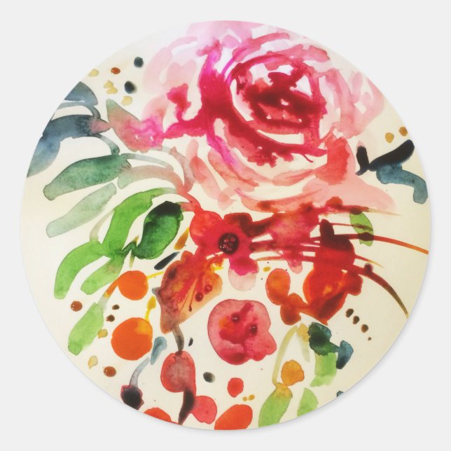 watercolour and ink rose classic round sticker (Front)