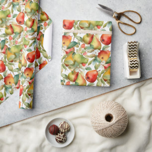 Watercolour apples and pears wrapping paper