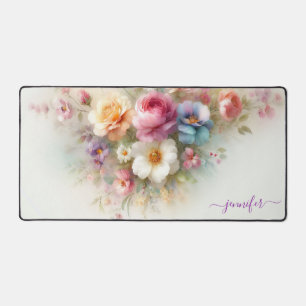 Watercolour Aquarell Floral Custom Name Modern Desk Mat