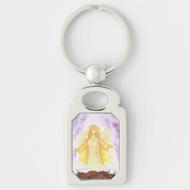 watercolour art angel appearing and shining key ring (Front)