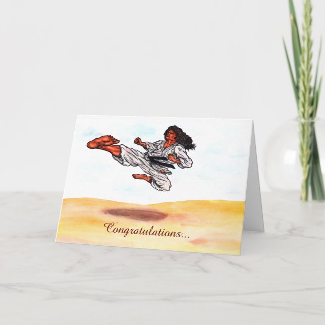 watercolour art great flying karate master kick card (Front)