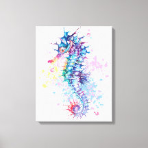 Watercolour artwork of colourful Seahorse