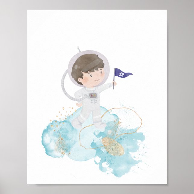 Watercolour Astronaut Space Kids Adventure Poster (Front)