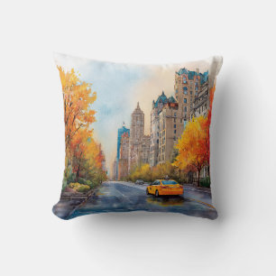 Watercolour Autumn in New York Cushion