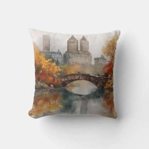 Watercolour Autumn in New York Cushion