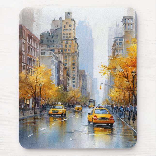 Watercolour Autumn in New York Mouse Mat (Front)