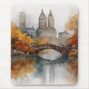 Watercolour Autumn in New York Mouse Mat