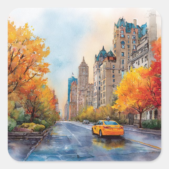 Watercolour Autumn in New York Square Sticker (Front)