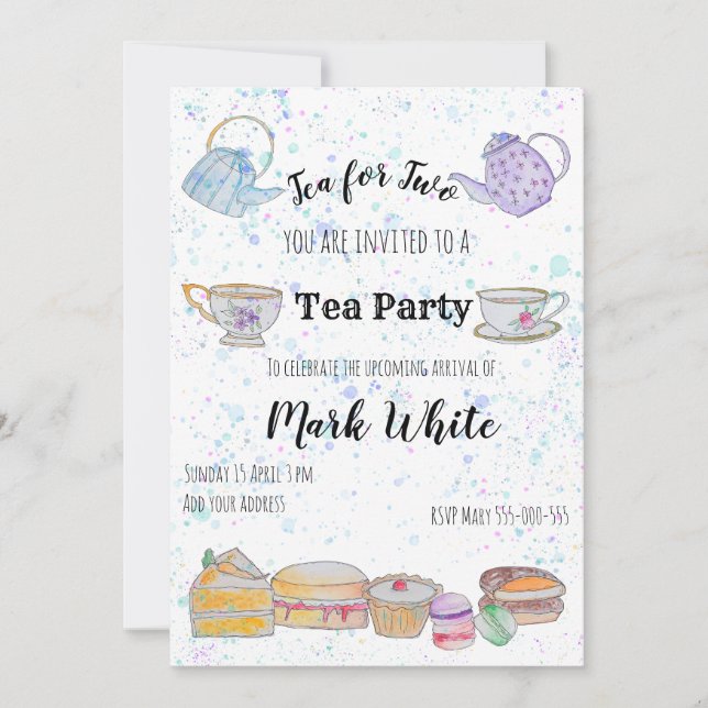 Watercolour baby shower invitation (boy) (Front)