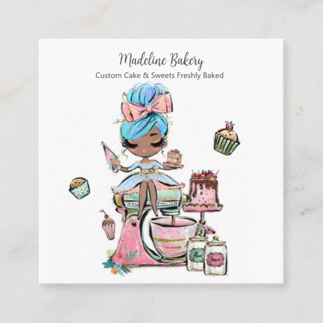 Watercolour Bakery Mixer Pastry Sweets Cakes   Square Business Card (Front)