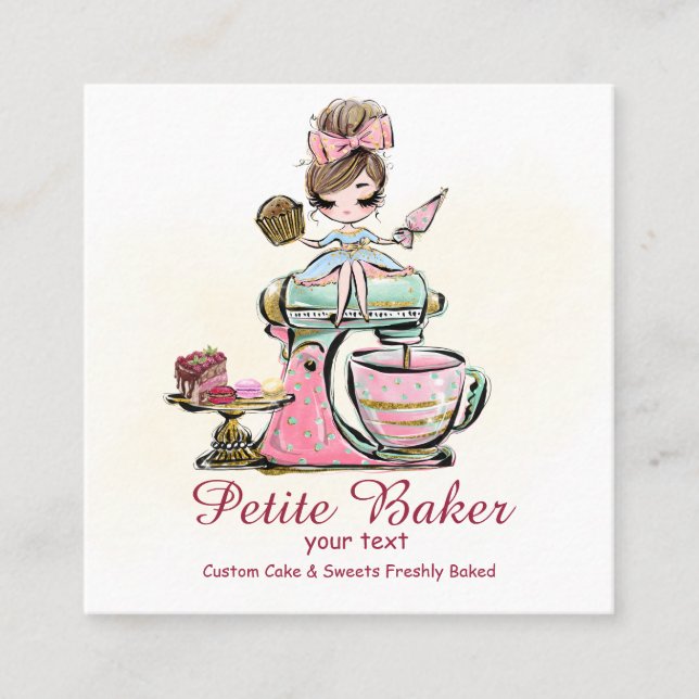 Watercolour Bakery Mixer Pastry Sweets cakes   Square Business Card (Front)