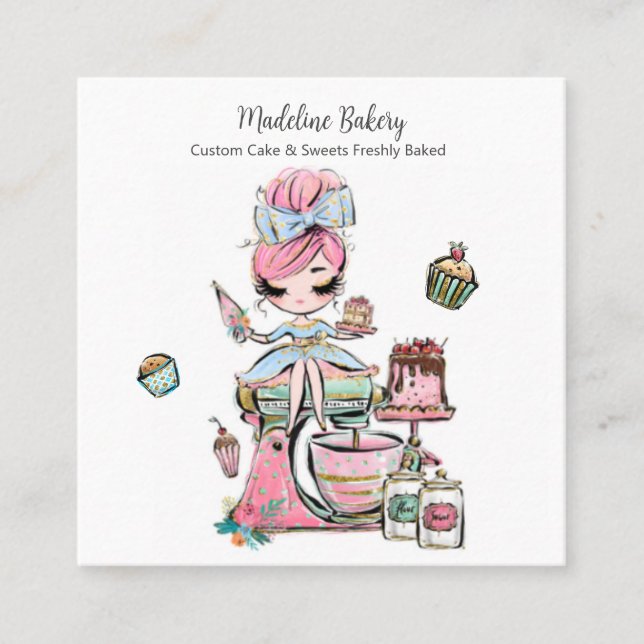 Watercolour Bakery Mixer Pastry Sweets Cakes     Square Business Card (Front)