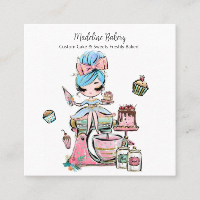 Watercolour Bakery Mixer Pastry Sweets Cakes   Square Business Card (Front)
