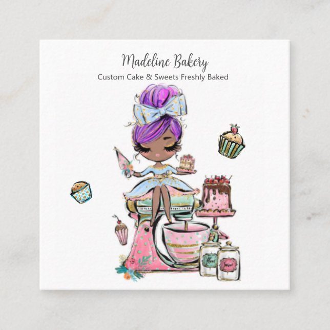 Watercolour Bakery Mixer Pastry Sweets Cakes Square Business Card (Front)