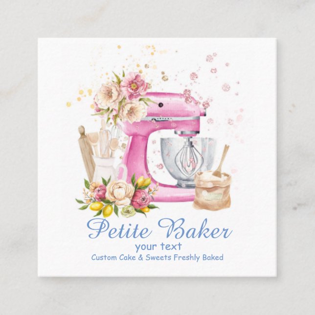 Watercolour Bakery Mixer Pastry Sweets Cakes  Square Business Card (Front)