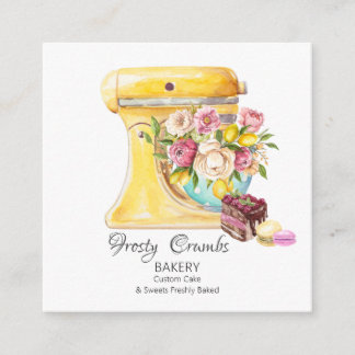 Watercolour Bakery Mixer Pastry Sweets cakes  Square Business Card