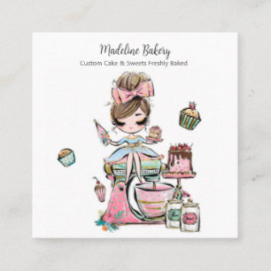 Watercolour Bakery Mixer Pastry Sweets Cakes Square Business Card