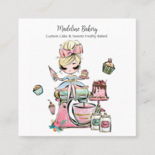 Watercolour Bakery Mixer Pastry Sweets Cakes Square Business Card