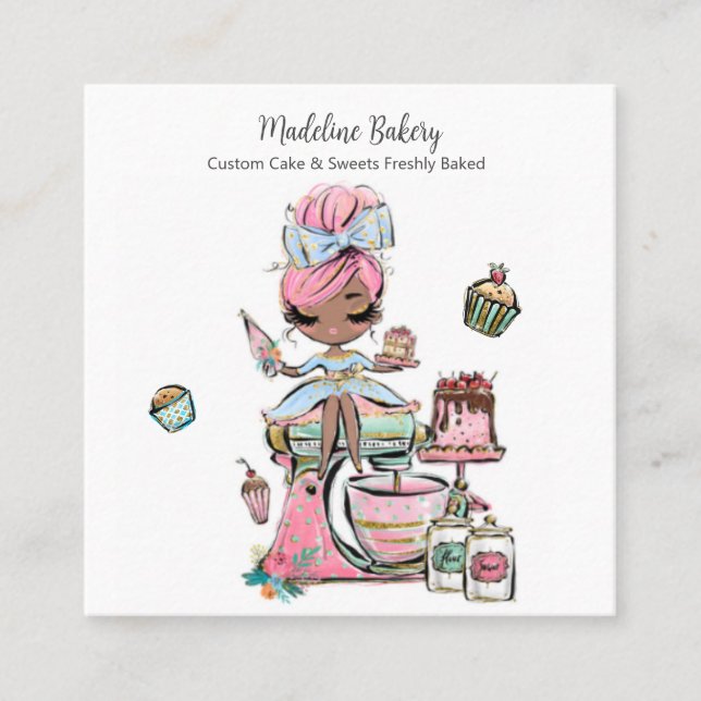Watercolour Bakery Mixer Pastry Sweets Cakes  Square Business Card (Front)